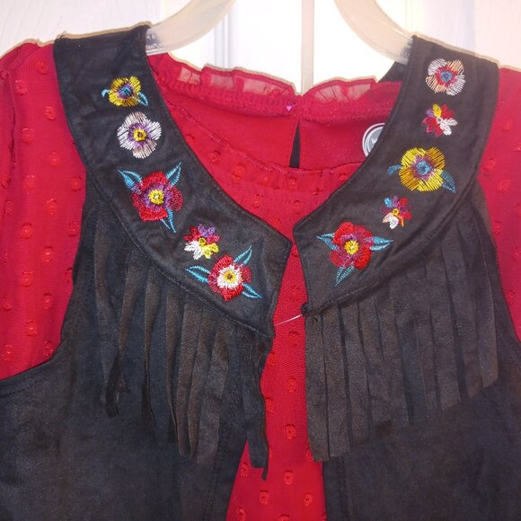 Girls Boho 3 Piece Outfit Fringed Vest, Top, Leggings 6x - Picture 3 of 5